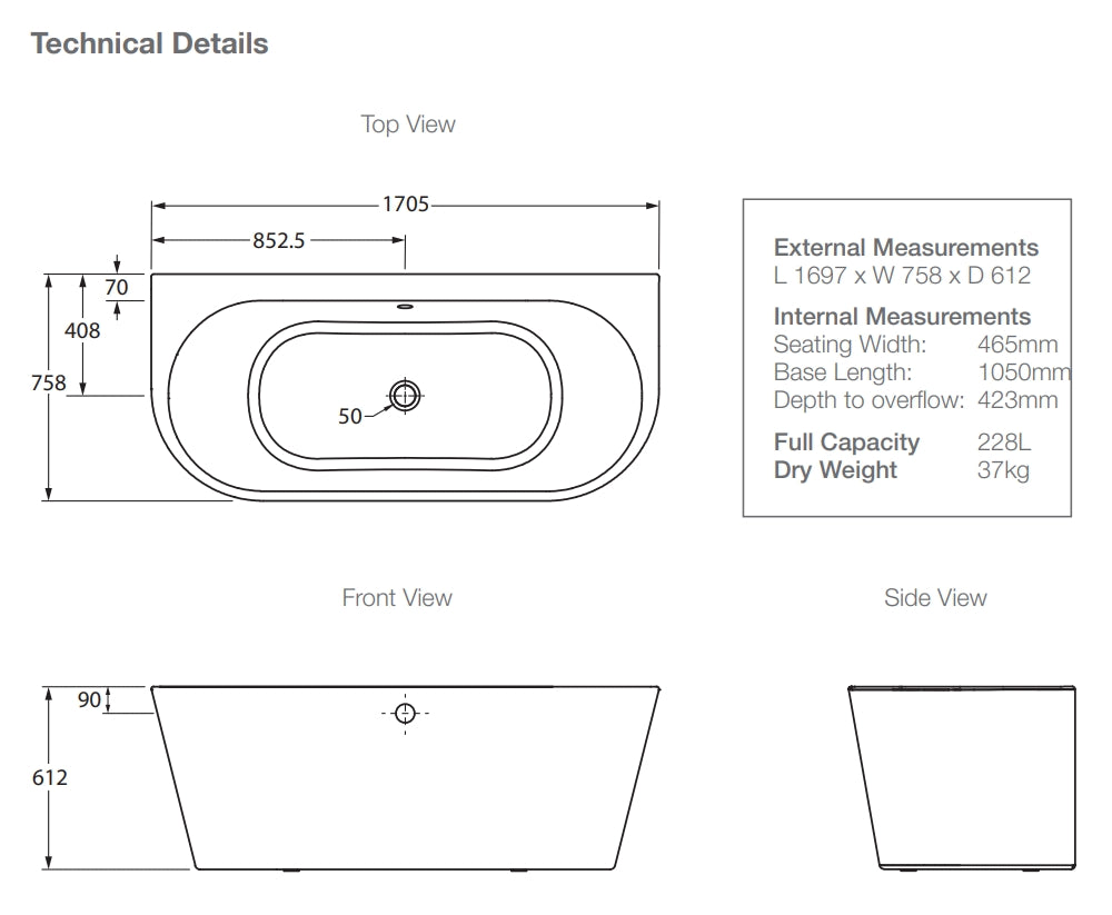 Kohler Evok Back-To-Wall Freestanding Bath (22161A-0)