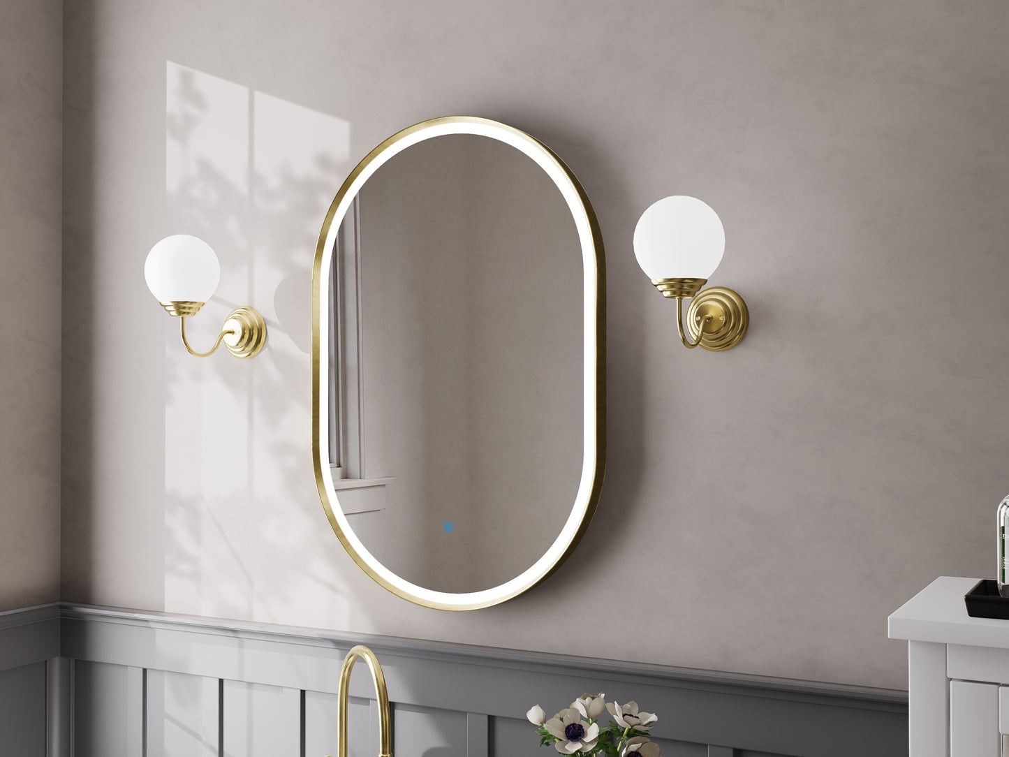 KB Modena Oval LED Frosted Mirror W600*H900*D43mm Brushed Brass (KB-OVAL-AF6090-2MB)