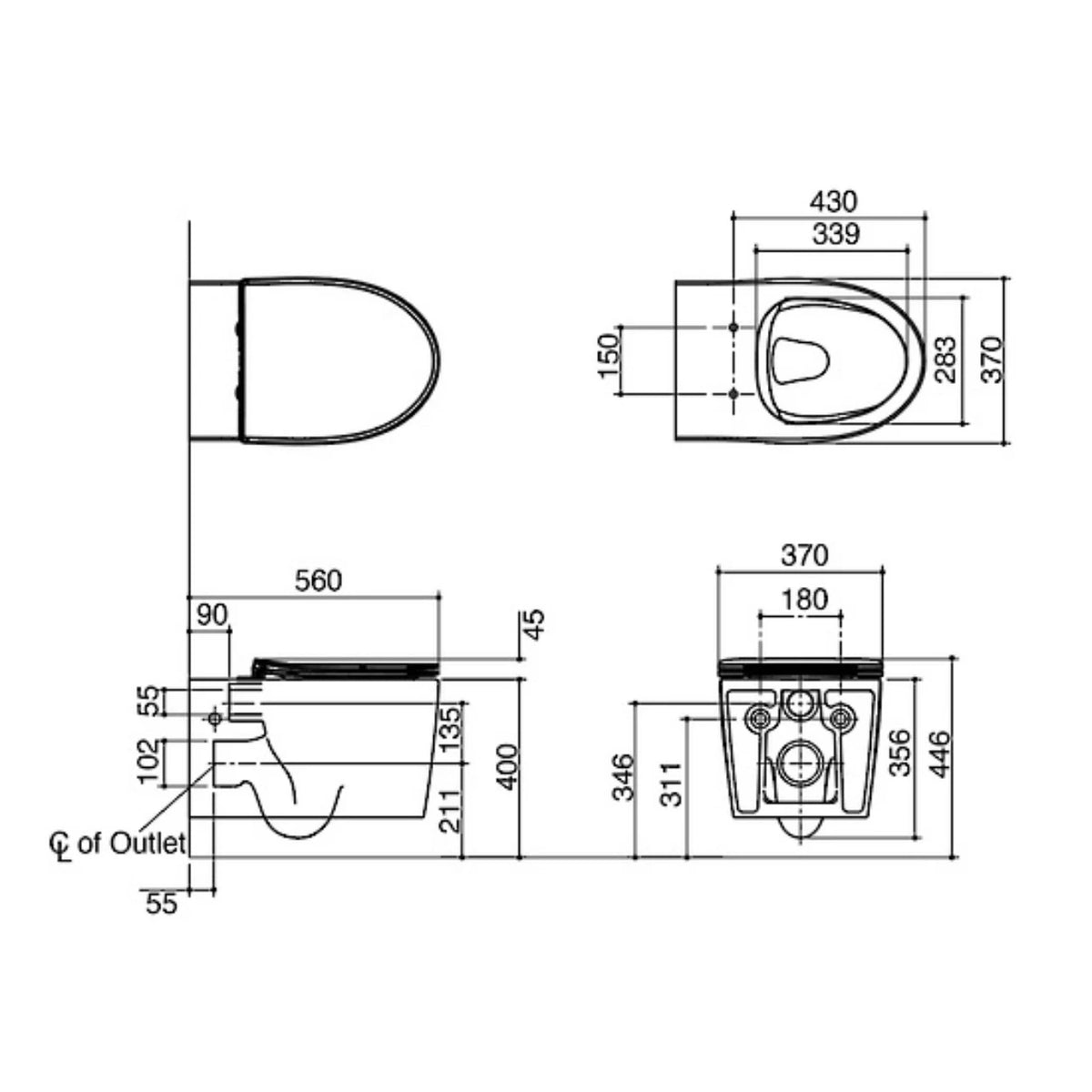 Grande Wall Hung Toilet Pan & Seat