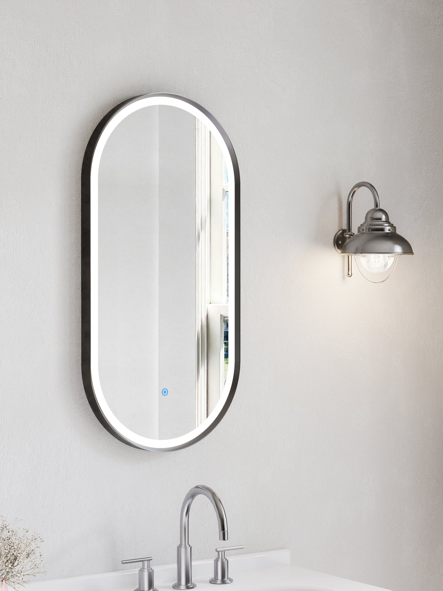 KB Modena Oval LED Frosted Mirror W450*H900*D43mm Brushed Titanium (KB-OVAL-AF4590-BRT)