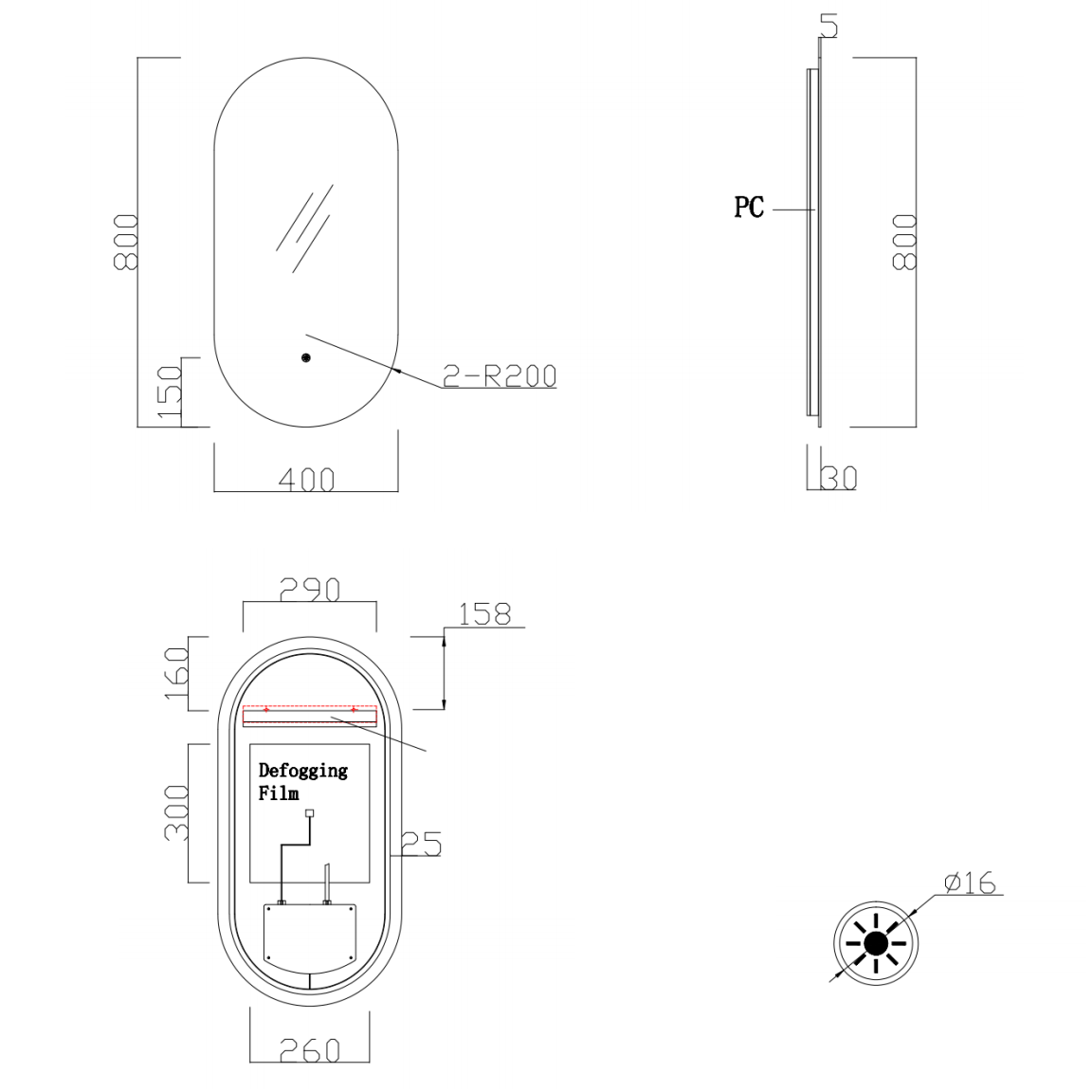 Nora Verona Oval Backlit LED Mirror with Demister (JM-OVAL-4080BL)
