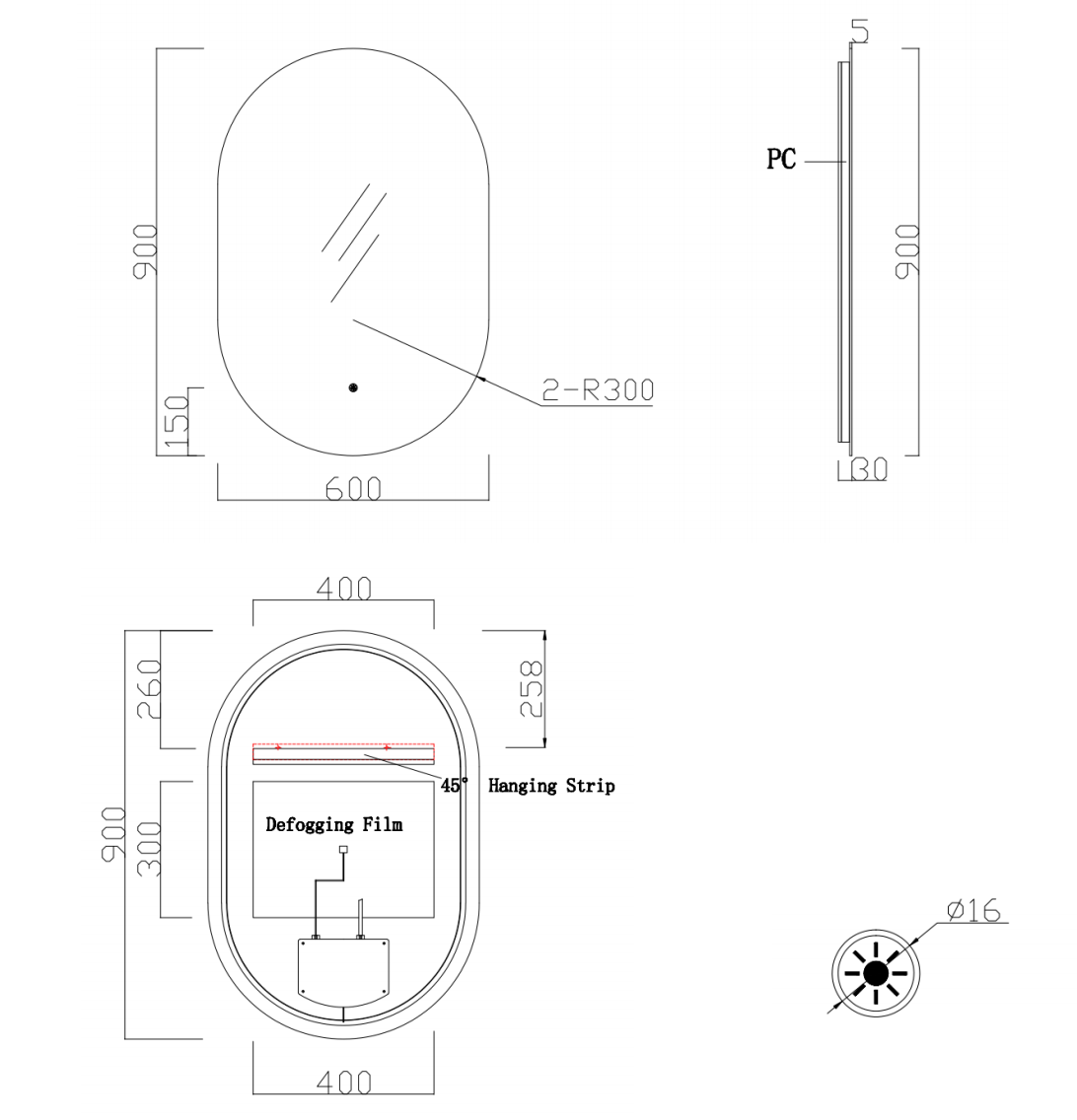 Nora Verona Oval Backlit LED Mirror with Demister (JM-OVAL-6090BL)