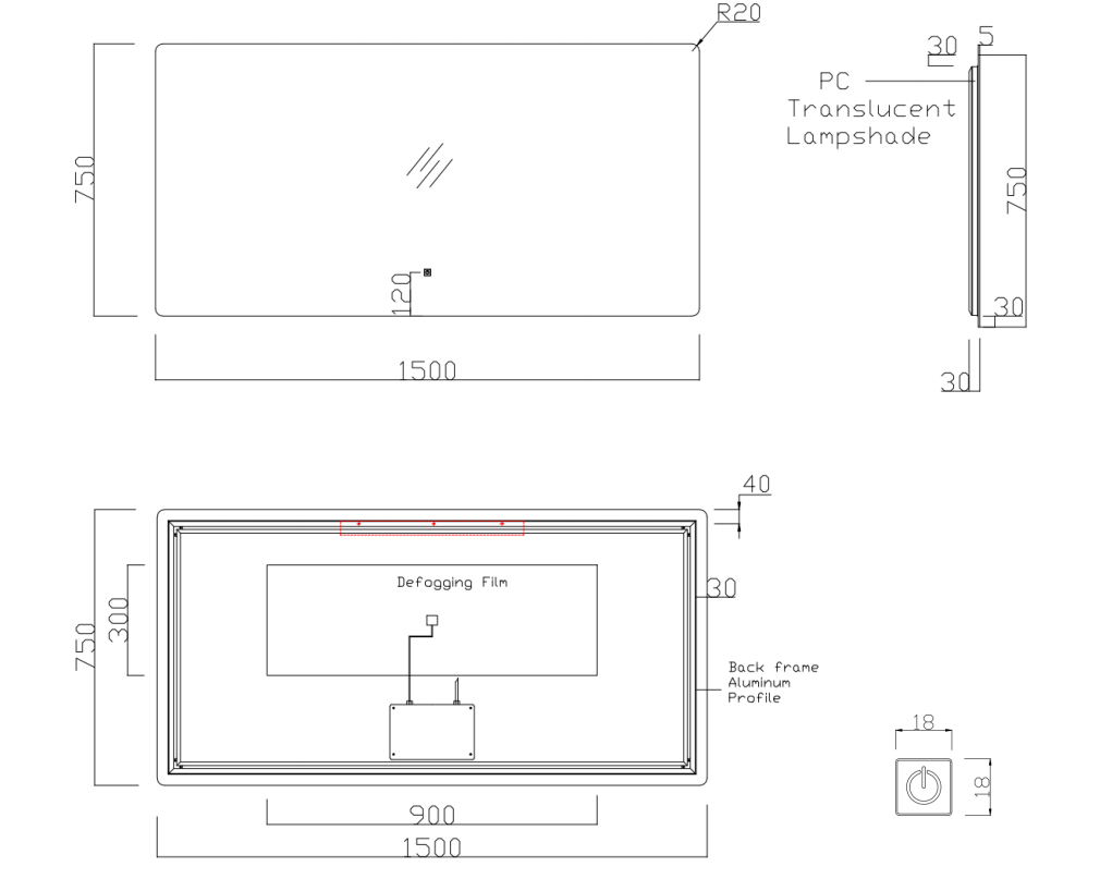 Nora Verona Rectangle Backlit LED Mirror with Demister (JM-RECT-1575BL)