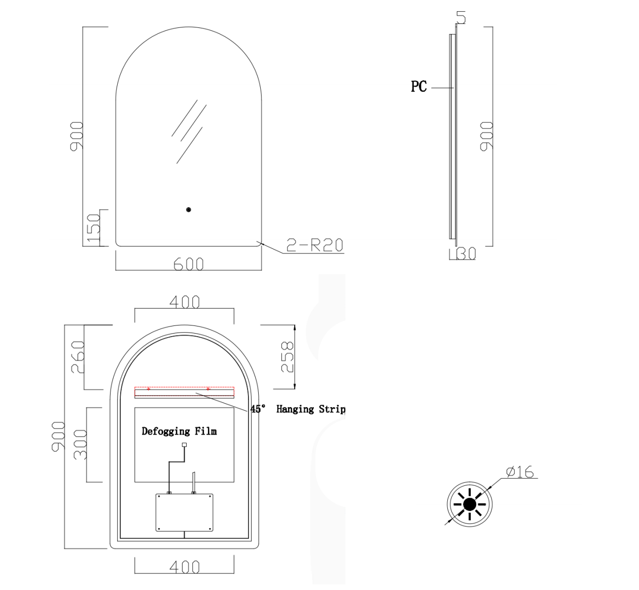 KB Sirra Arch Backlit LED Mirror with Demister (KB-ARCH-6090)