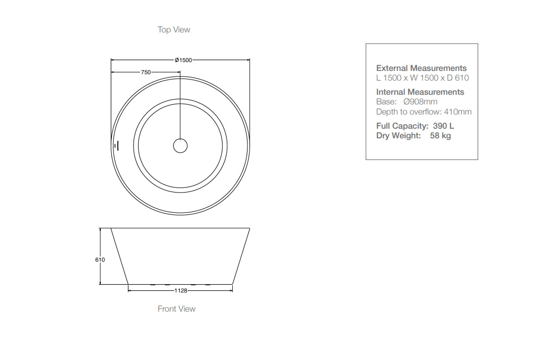 Kohler Evok 2.0 Seamless Round 1500 Freestanding Bath (25163A-0)