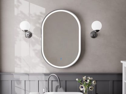 KB Modena Oval LED Frosted Mirror W600*H900*D43mm Brushed Titanium  (KB-OVAL-AF6090-BRT)