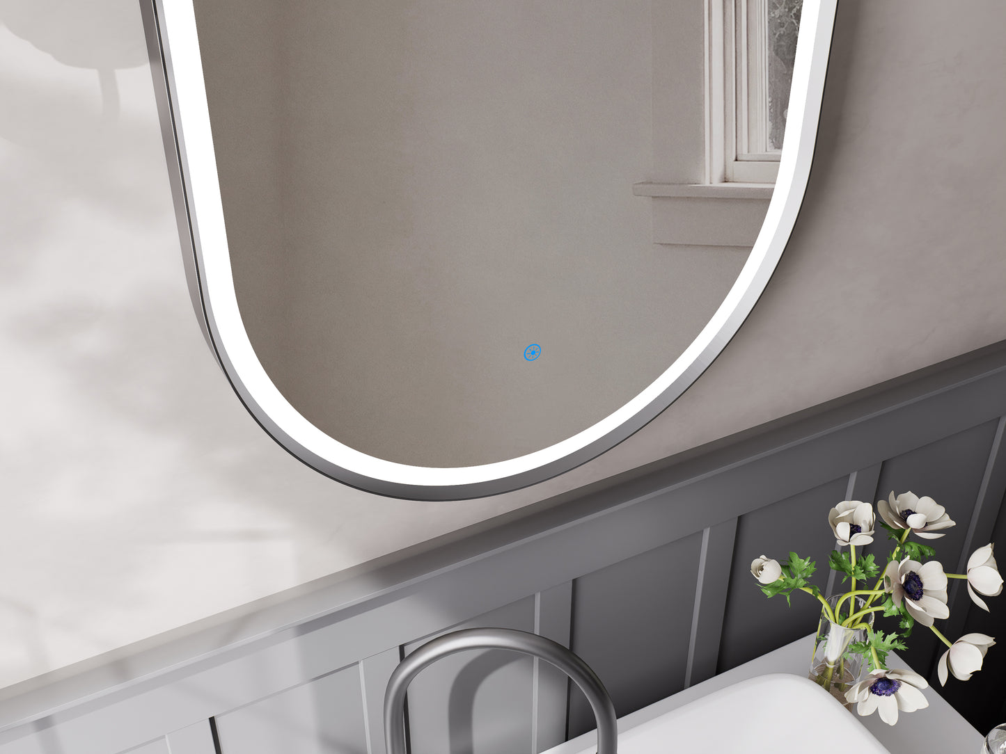 KB Modena Oval LED Frosted Mirror W600*H900*D43mm Brushed Titanium  (KB-OVAL-AF6090-BRT)