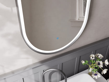 KB Modena Oval LED Frosted Mirror W600*H900*D43mm Brushed Titanium  (KB-OVAL-AF6090-BRT)