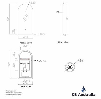 KB Sirra Arch Backlit LED Mirror with Demister (KB-ARCH-4590)