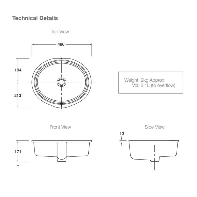 Verticyl™ Oval Undercounter Basin 406mm