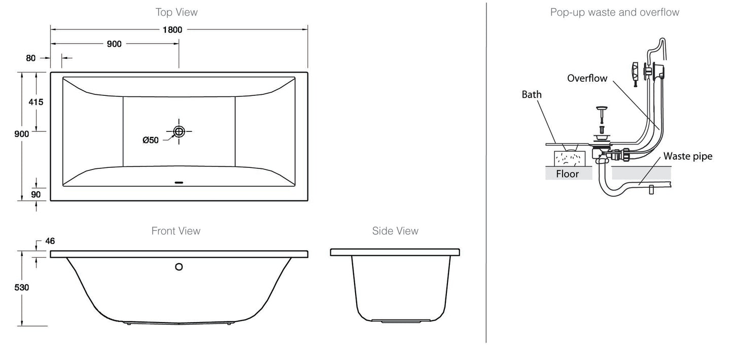 Kohler Evok 1800mm Drop-In Bath (18205A-0)