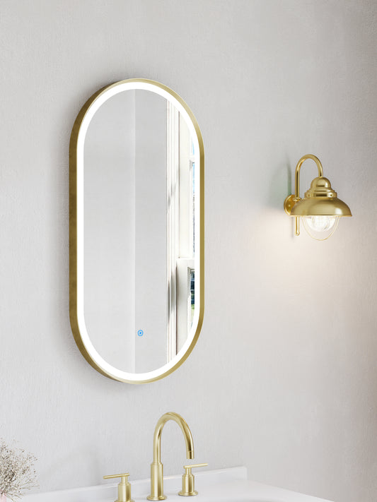 KB Modena Oval LED Frosted Mirror W450*H900*D43mm Brushed Brass (KB-OVAL-AF4590-2MB)