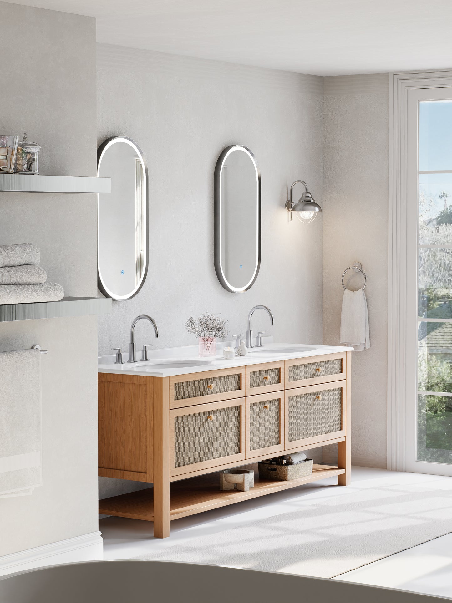 KB Modena Oval LED Frosted Mirror W450*H900*D43mm Matt Black (KB-OVAL-AF4590-BL)