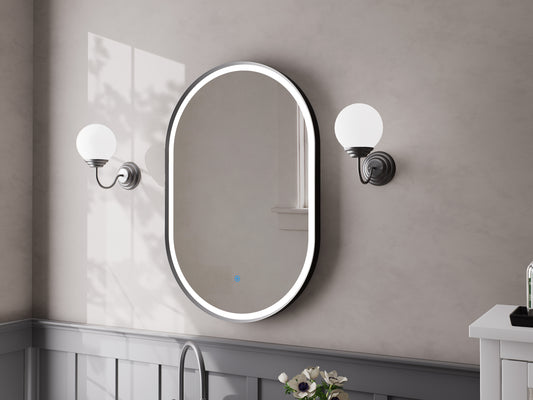 KB Modena Oval LED Frosted Mirror W600*H900*D43mm Matt Black  (KB-OVAL-AF6090-BL)
