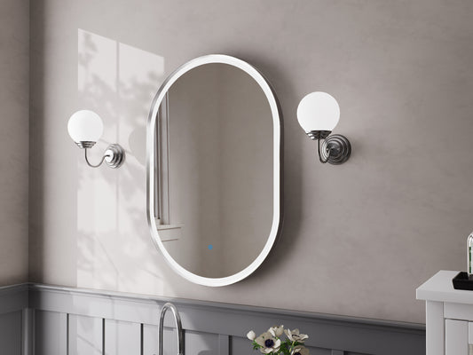 KB Modena Oval LED Frosted Mirror W600*H900*D43mm Brushed Titanium  (KB-OVAL-AF6090-BRT)