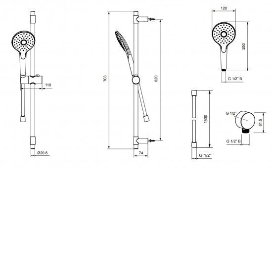 Englefield Studio Pin Slide Shower Polished Chrome (29689A-CP)