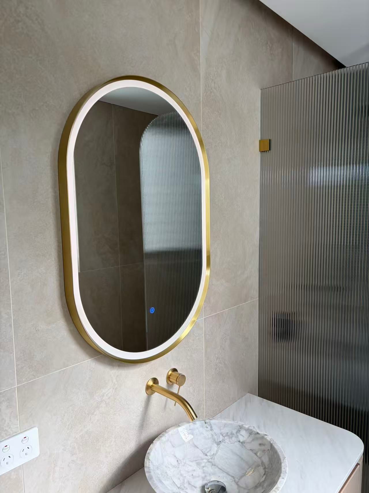 KB Modena Oval LED Frosted Mirror W450*H900*D43mm Brushed Brass (KB-OVAL-AF4590-2MB)