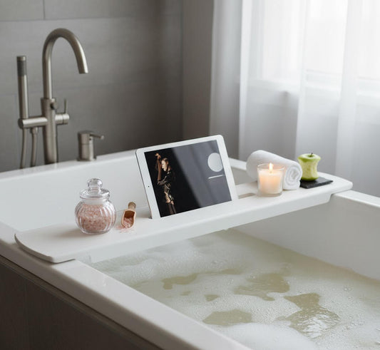 Nora Venezia Solid Surface Bath Shelf with iPad stand, Matt White (SA09)