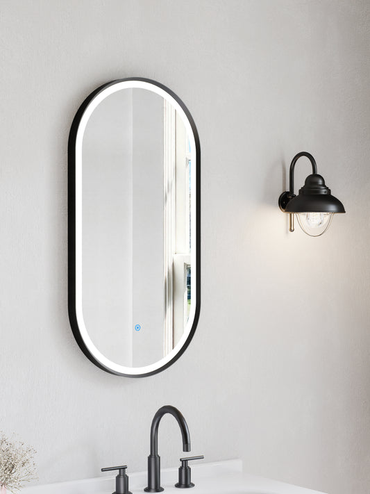 KB Modena Oval LED Frosted Mirror W450*H900*D43mm Matt Black (KB-OVAL-AF4590-BL)