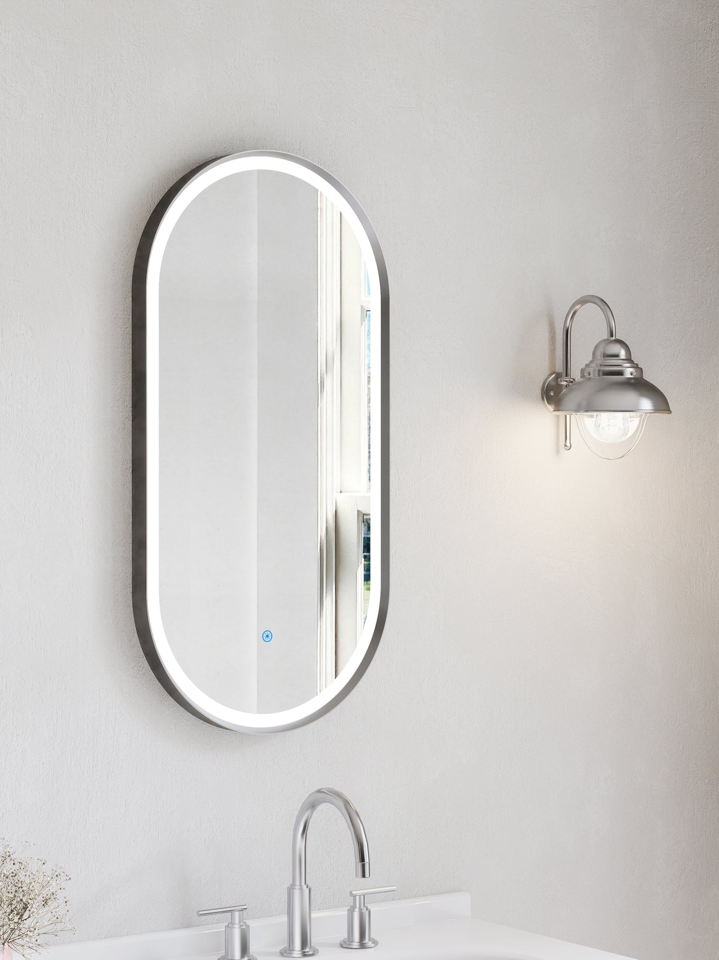 KB Modena Oval LED Frosted Mirror W450*H900*D43mm Brushed Nickel (KB-OVAL-AF4590-BN)
