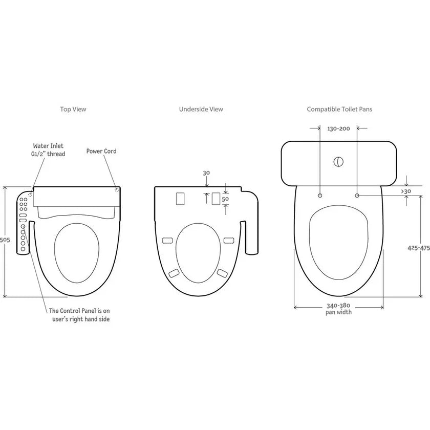 Grande Wall Faced Toilet with Englefield Bidet Seat Side Control Panel