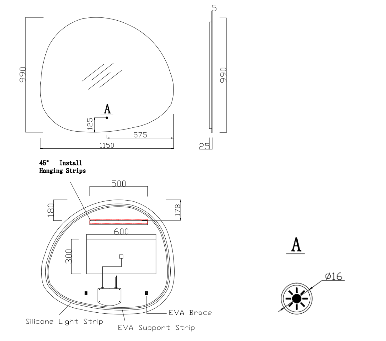 Nora Venezia Pond Backlit LED Mirror with Demister (JM-PD-001BL)