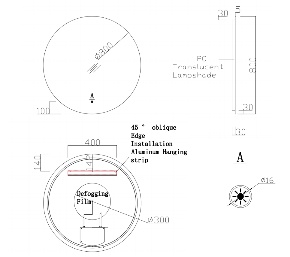 KB Sirra Round Backlit LED Mirror with Demister (KB-RD-800)
