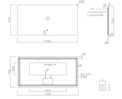 Nora Verona Rectangle Backlit LED Mirror with Demister (JM-RECT-1575BL)