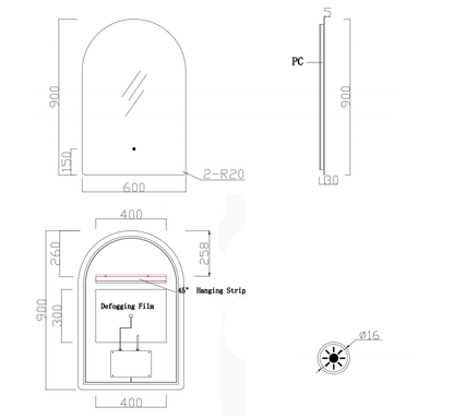 KB Sirra Arch Backlit LED Mirror with Demister (KB-ARCH-6090)