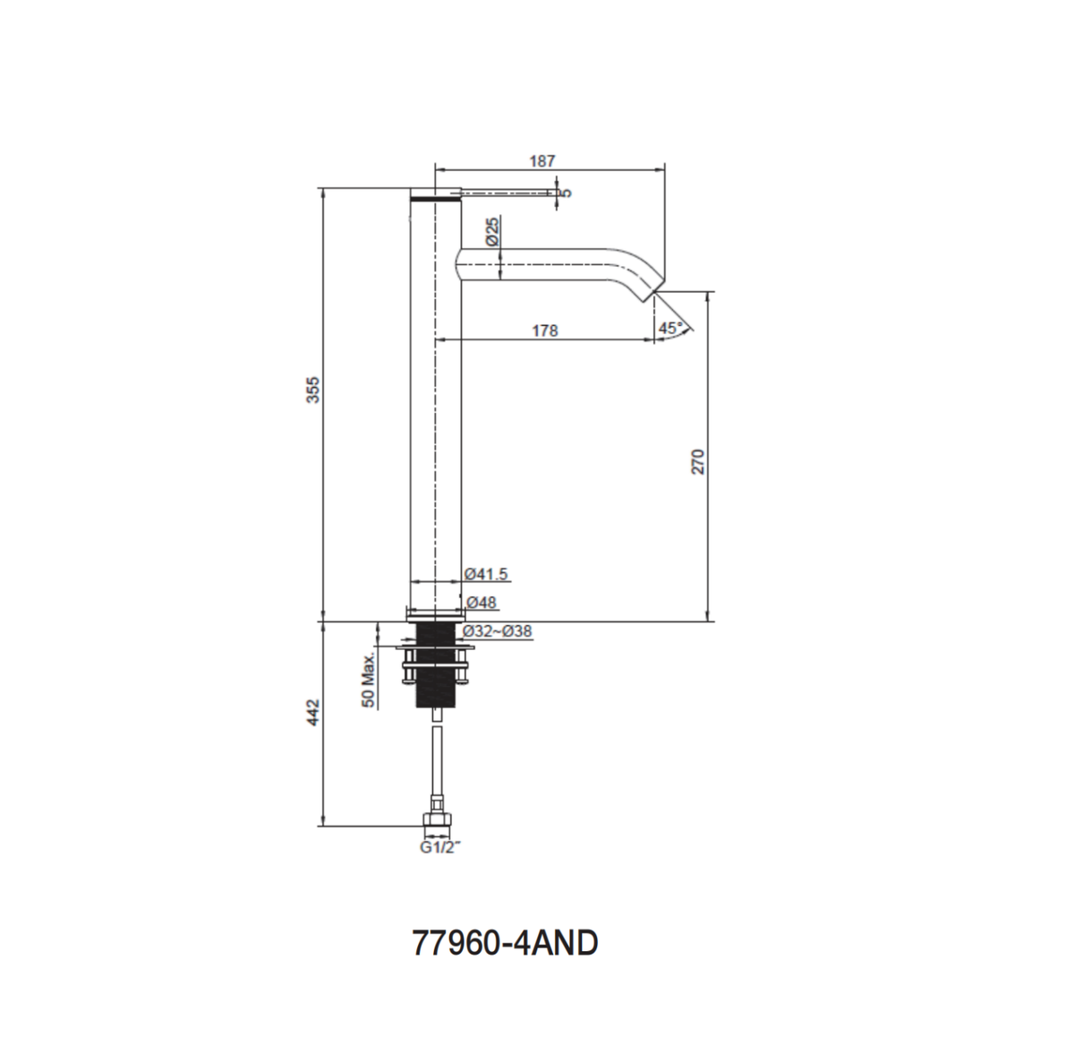 Kohler Components Super Tall Single Lever Basin Mixer Matte Black (77960T-4AND-BL)